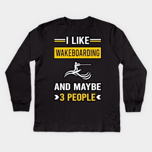 3 People Wakeboarding Wakeboard Wakeboarder Kids Long Sleeve T-Shirt